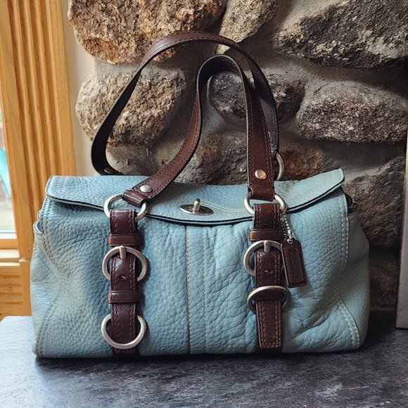 COACH D1082-F12334 Vintage Blue/Brown Chelsea Pebbled Leather Satchel Bag - Picture 8 of 16
